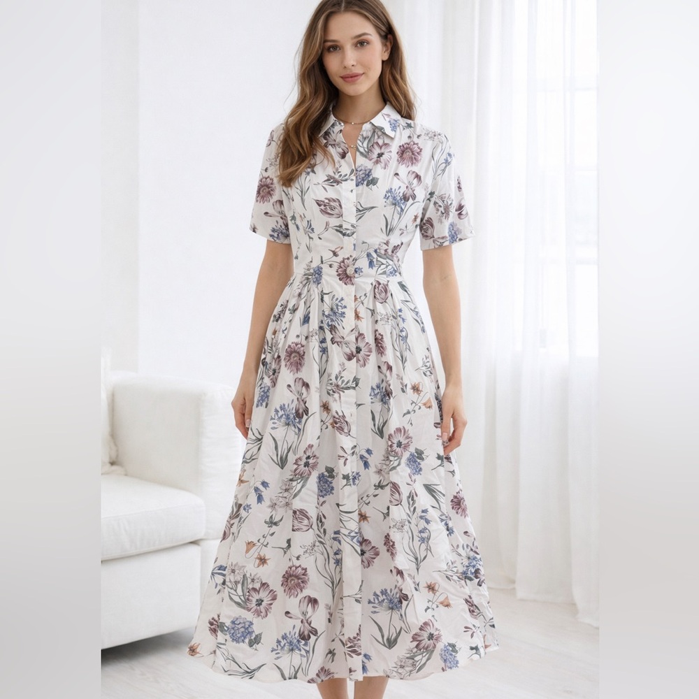 Nicole Miller White Floral Midi Dress